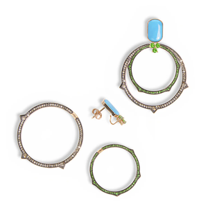 Boucles d'oreilles Eve_r Modular Or rose Diamants bruns Tsavorites Turquoise