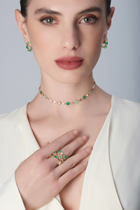 Boucles d'oreilles Figlia Dei Fiori Or rose Gemmes Vertes
