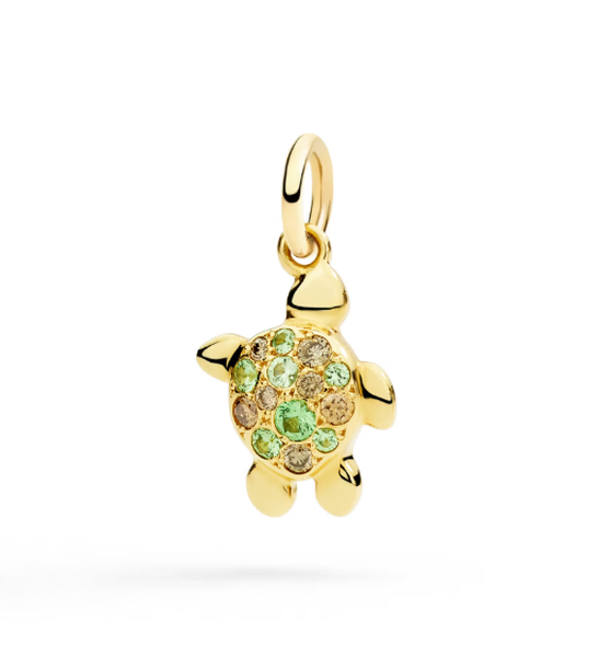 Tortue or jaune 18k 7 tsavorites et diamants bruns