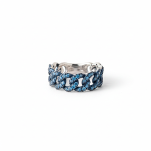 Bague Chaine Or blanc Diamants Bleus 0,68 carats