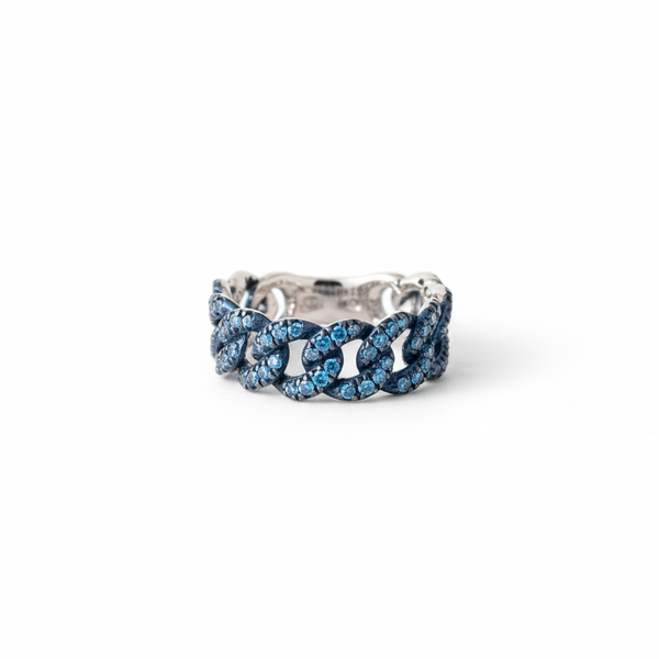 Bague Chaine Or blanc Diamants Bleus 0,68 carats