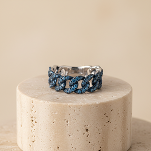 Bague Chaine Or blanc Diamants Bleus 0,68 carats