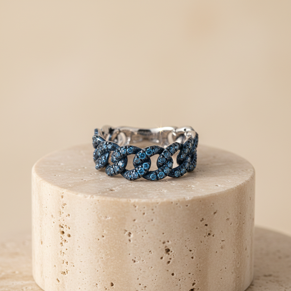 Bague Chaine Or blanc Diamants Bleus 0,68 carats