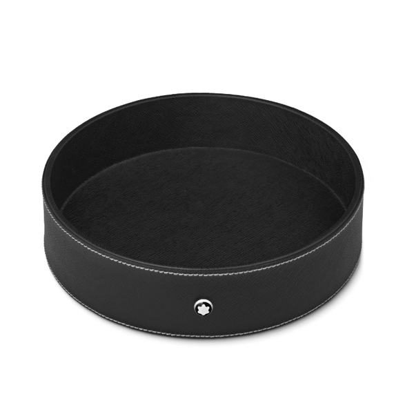 Grand Plateau de Bureau Rond en Cuir Sartorial