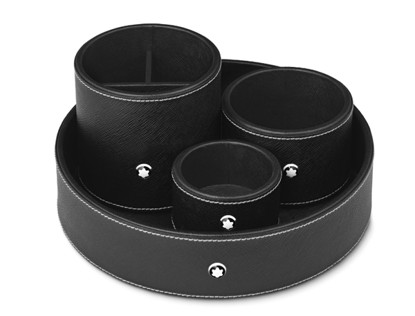 Grand Plateau de Bureau Rond en Cuir Sartorial