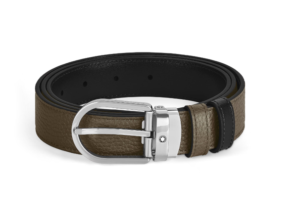 Ceinture 30mm boucle fer à cheval réversible cuir grain kaki/MST noir