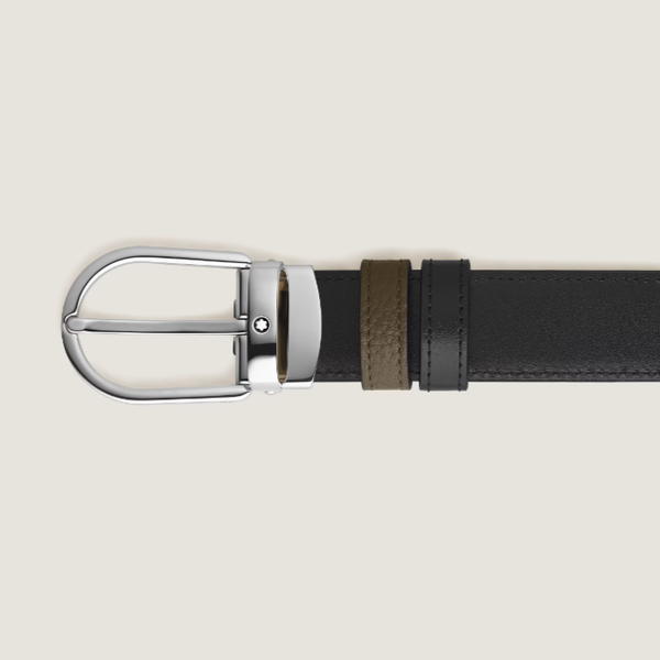 Ceinture 30mm boucle fer à cheval réversible cuir grain kaki/MST noir