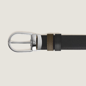 Ceinture 30mm boucle fer à cheval réversible cuir grain kaki/MST noir