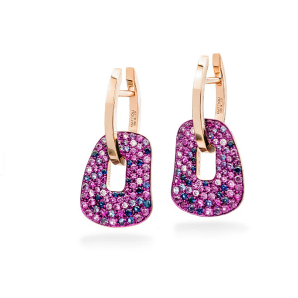 Boucles d'oreilles Puzzle Or rose Diamants Saphirs roses et bleus