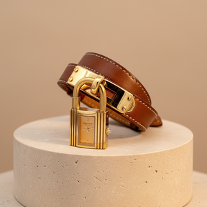 Montre Hermes Kelly plaquée or Barenia naturel