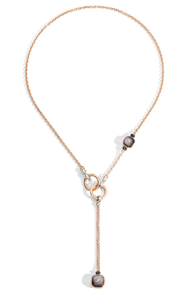 Collier Nudo or rose 2 obsidiennes et 24 diamants noirs