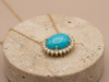 Collier pendentif Or jaune Turquoise et Diamants brillants