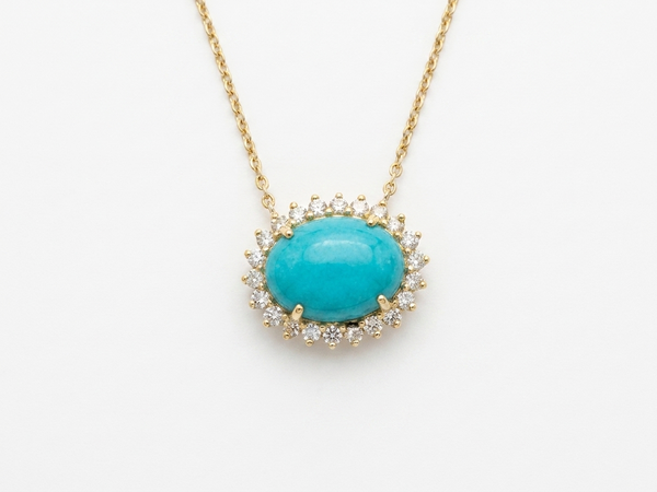 Collier pendentif Or jaune Turquoise et Diamants brillants