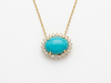 Collier pendentif Or jaune Turquoise et Diamants brillants