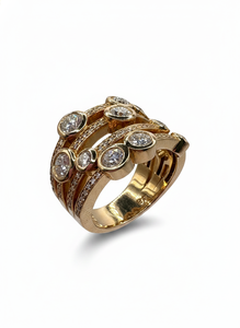 Bague 4 rangées Or rose Diamants