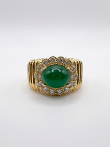 Bague Or jaune Emeraude cabochon et diamants