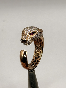 Bague Panthère Or rose, Diamants et Rubis