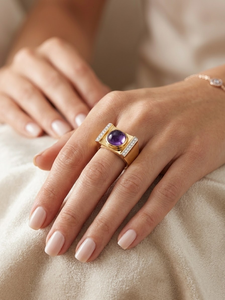 Bague Tank Or jaune, Améthyste et Diamants