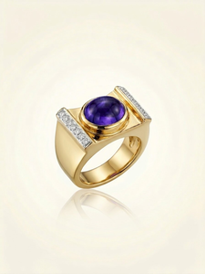 Bague Tank Or jaune, Améthyste et Diamants