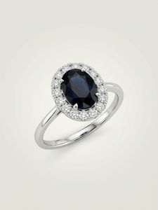 Bague Or blanc Saphir noir Diamants