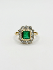 Bague or jaune, Émeraude et diamants