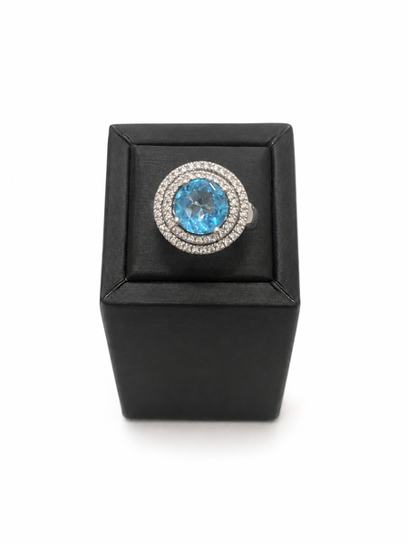 Bague or blanc 14 kt Topaze et Diamants brillants