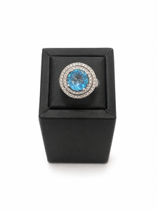 Bague or blanc 14 kt Topaze et Diamants brillants