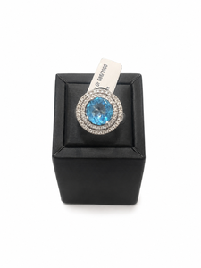 Bague or blanc 14 kt Topaze et Diamants brillants