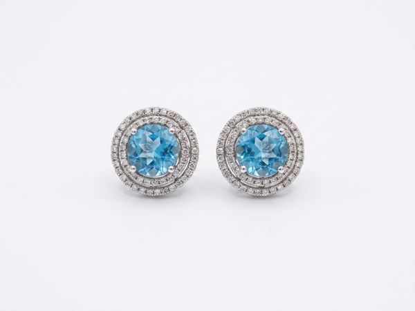 Boucles d'oreilles or blanc 14 kt Diamants et  Topaze