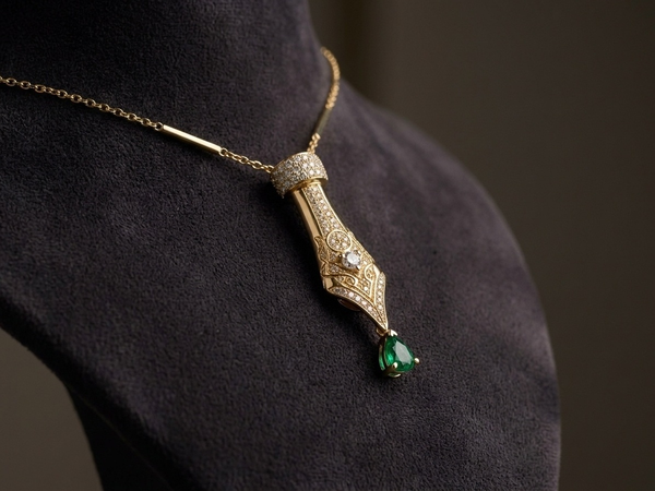Pendentif FRED Or jaune Émeraude et Diamants brillants