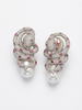 Boucles d’oreilles Serpents Or rose 14 kt, Rubis, Diamants et Perles Keshi
