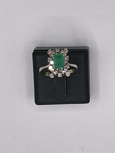 Bague Or blanc Emeraude Diamants