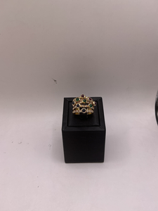 Bague 5 lignes Or jaune, cabochons Saphir Rubis Émeraude