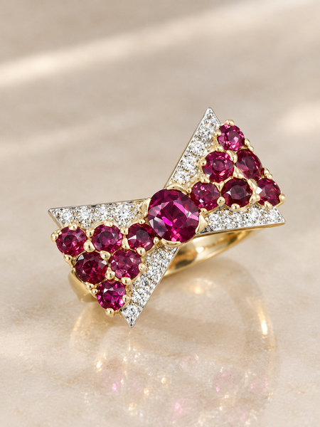 Bague Tank Or jaune Rubis Diamants