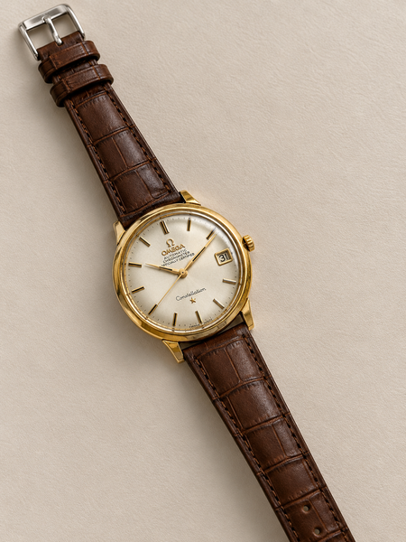 Montre Vintage Oméga "Constellation" Or jaune et cuir