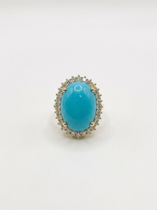 Bague en or jaune turquoise diamants