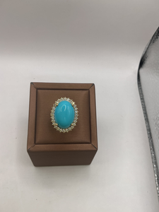 Bague en or jaune turquoise diamants