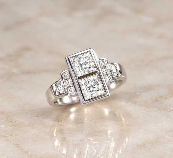 Bague Art Déco Platine Diamants Rose cut