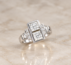 Bague Art Déco Platine Diamants Rose cut