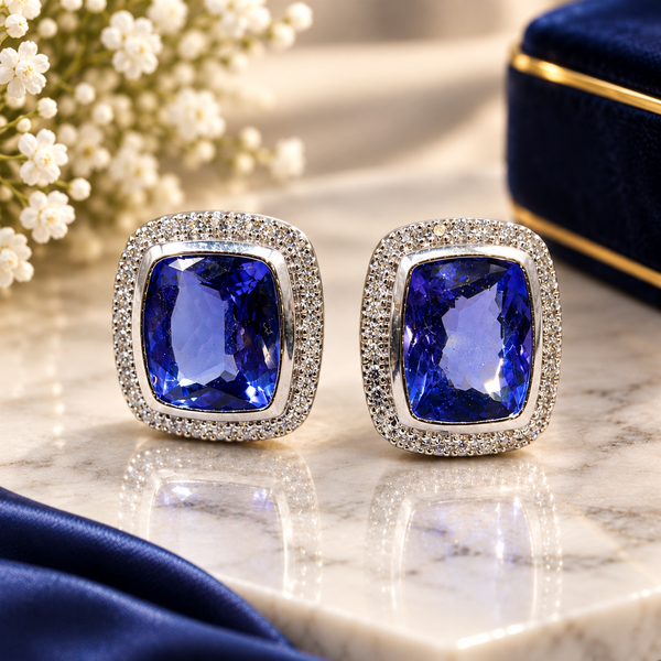 Boucles Tanzanites et Diamants Or blanc