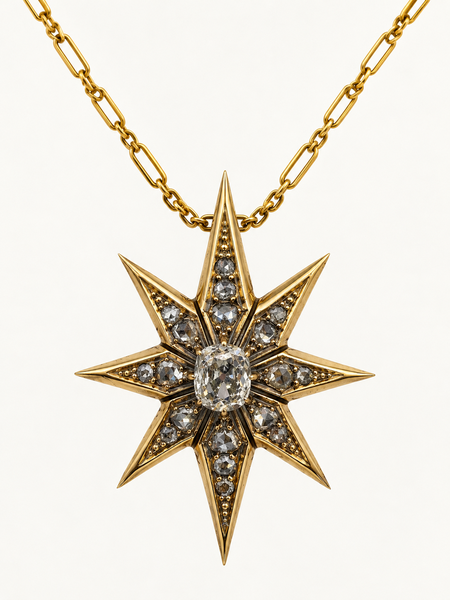 Chaîne Pendentif Etoile Or jaune et Diamants taille ancienne